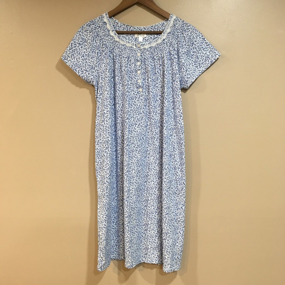Aria Collection Floral Lace Trim Nightgown Womens L Blue Cottage Grandma Dainty